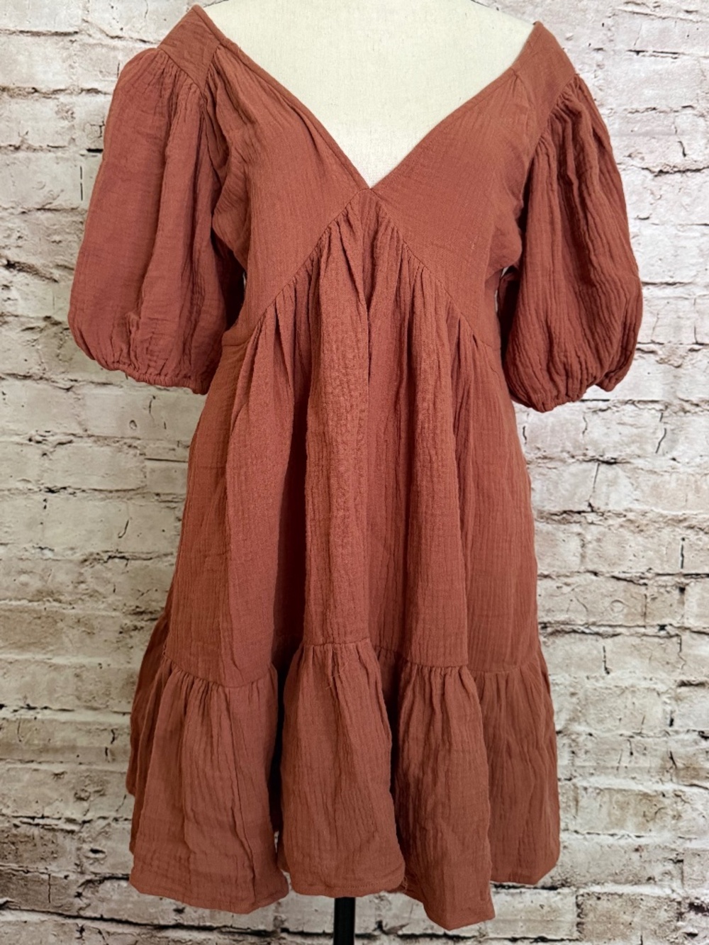 Rosey Brown Flowy Gauze Mini Dress